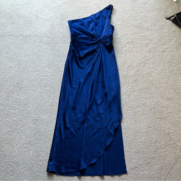 Abercrombie & Fitch One-Shoulder Satin Knotted Midi Dress Royal Blue Medium New - Picture 5 of 16